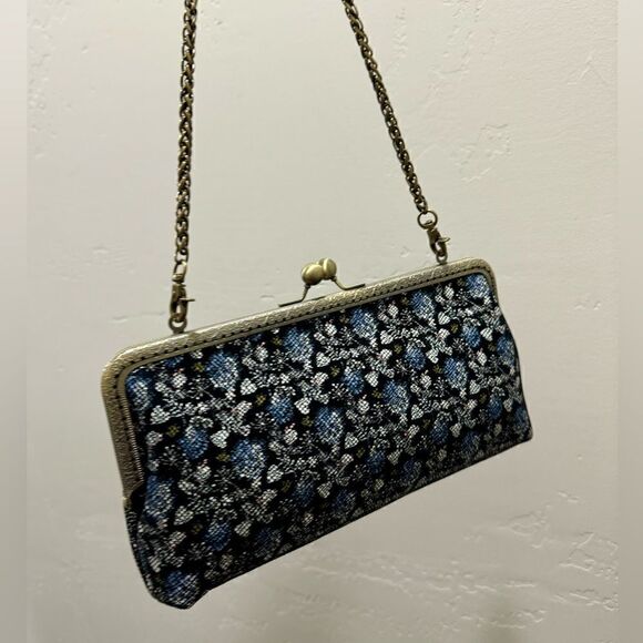 Handsewn Genuine Leather Floral Print Kisslock Clutch/Shoulder Bag/Evening Bag - Picture 3 of 14